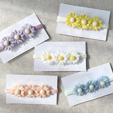 3連デイジーの布花ベビーヘアバンド