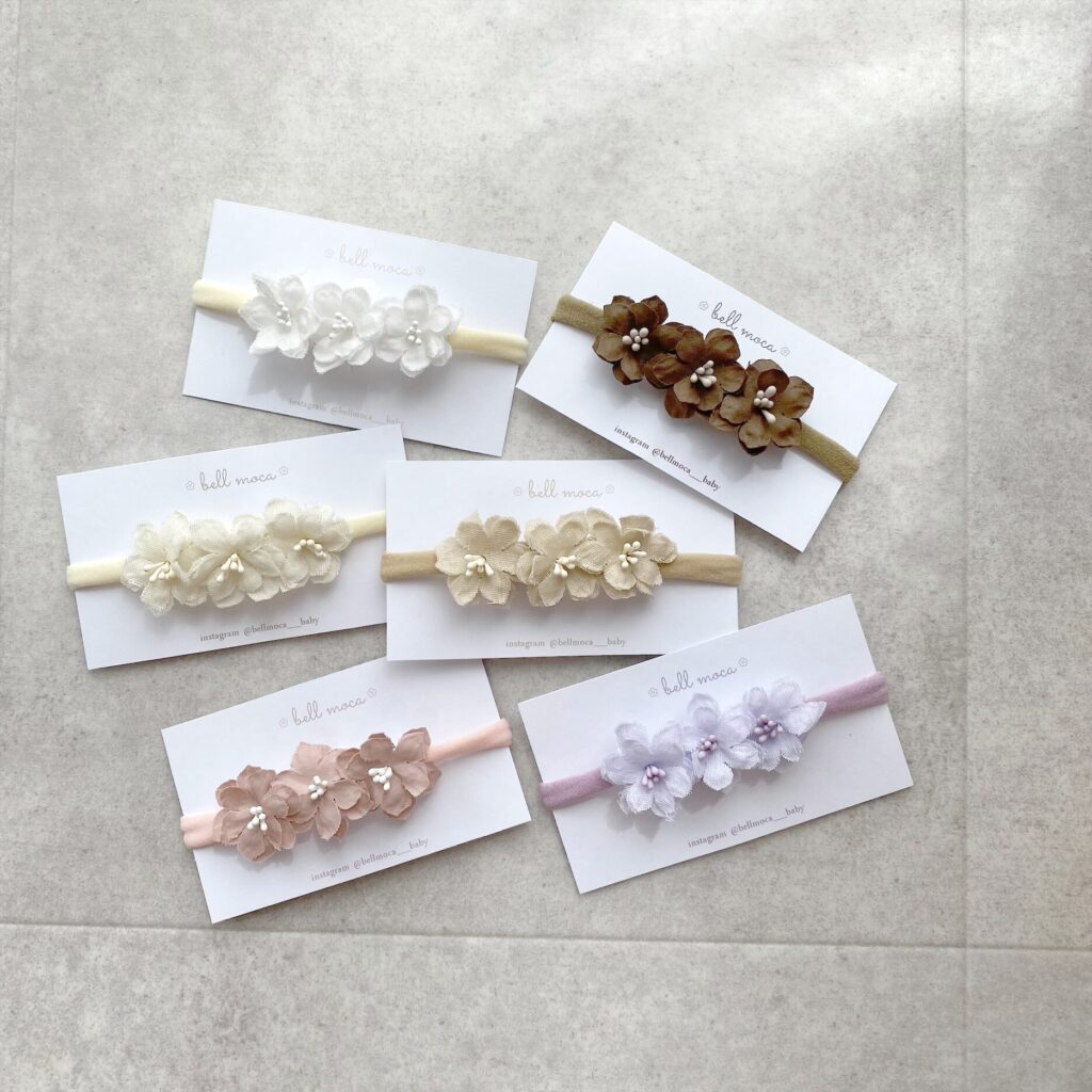 3連の布花ベビーヘアバンド